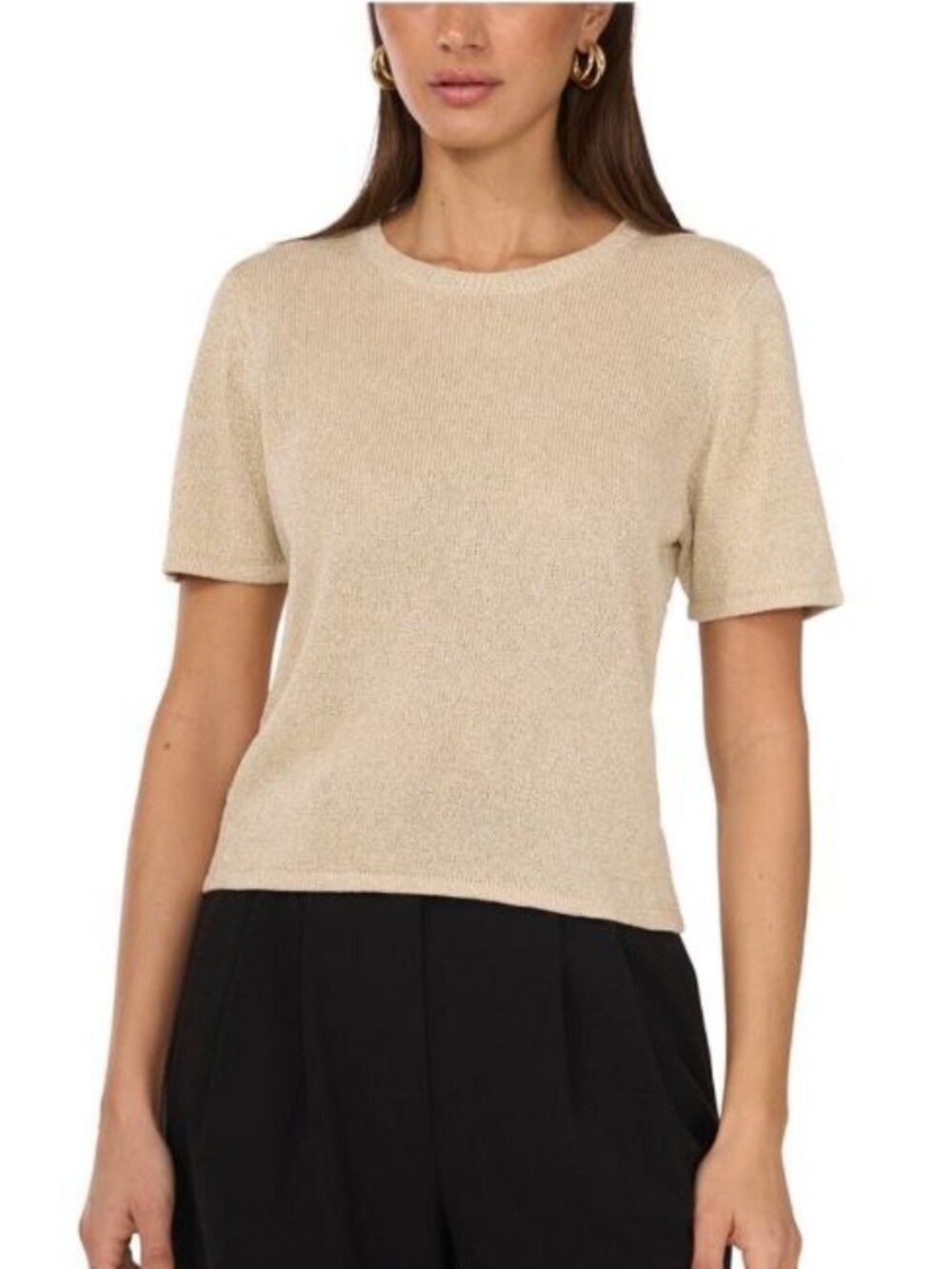 $79 Women's Crewneck Short-Sleeve Shimmer Sweater Size S